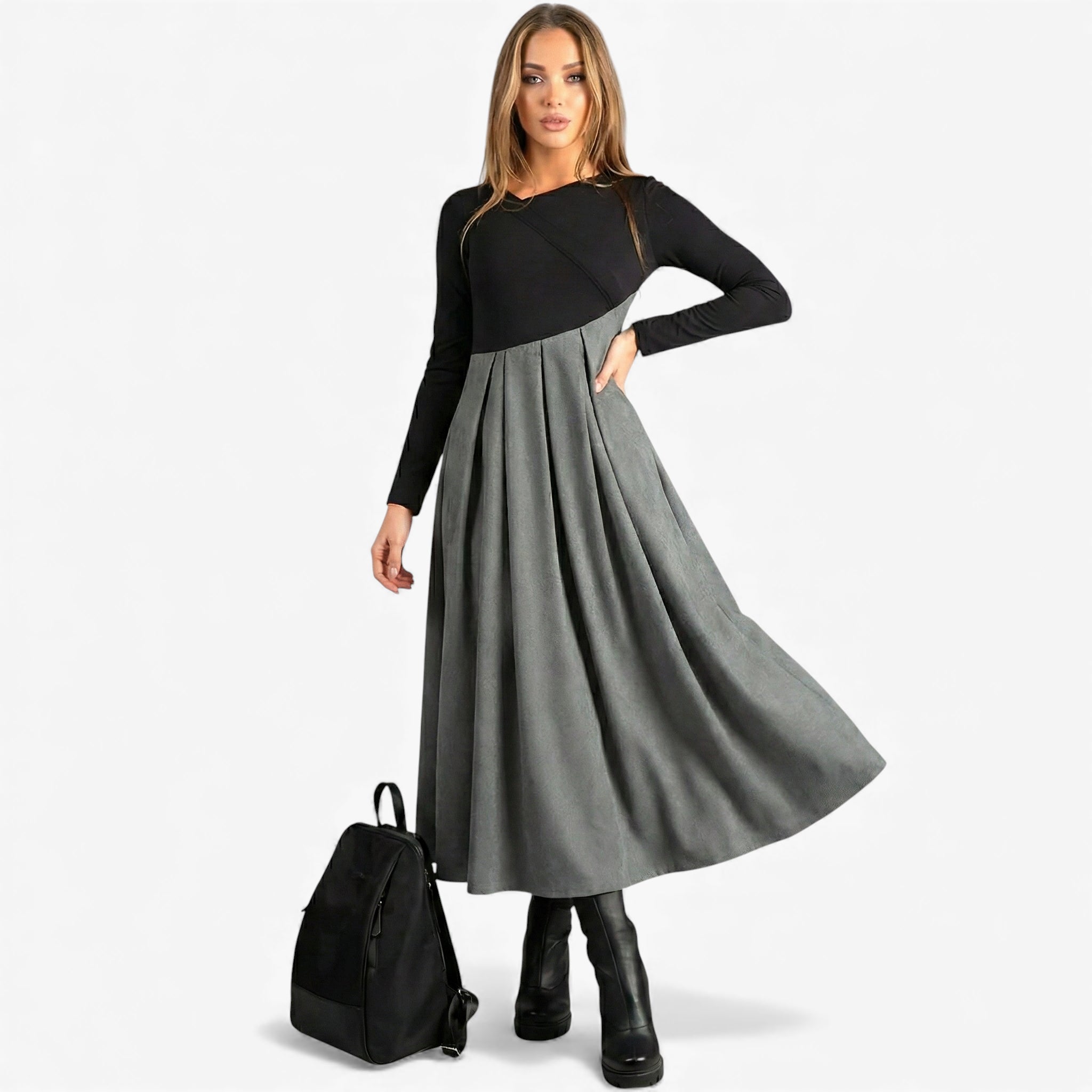 Women’s Long Sleeves A-Line Dress | Maxi